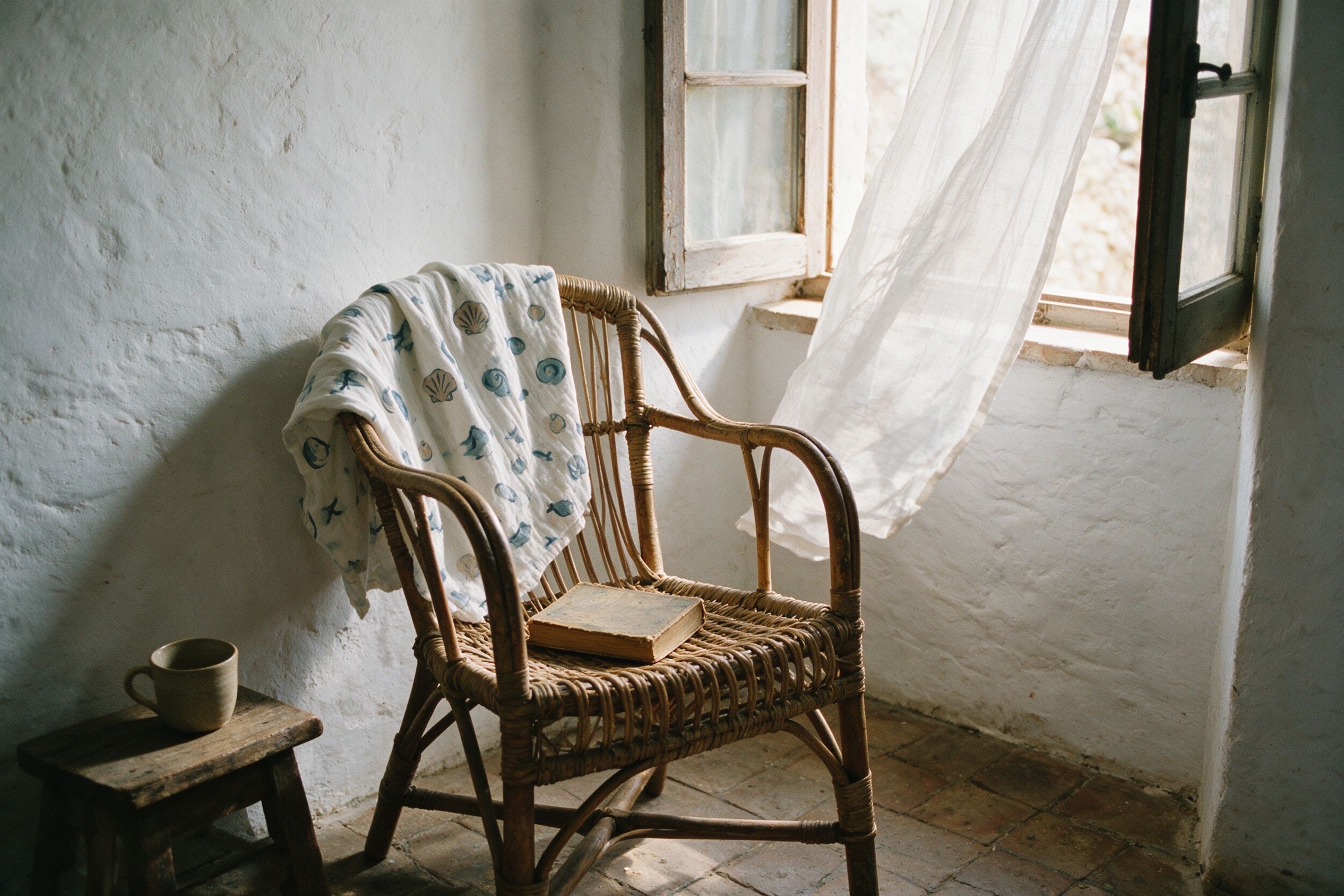 Wicker chair by the window