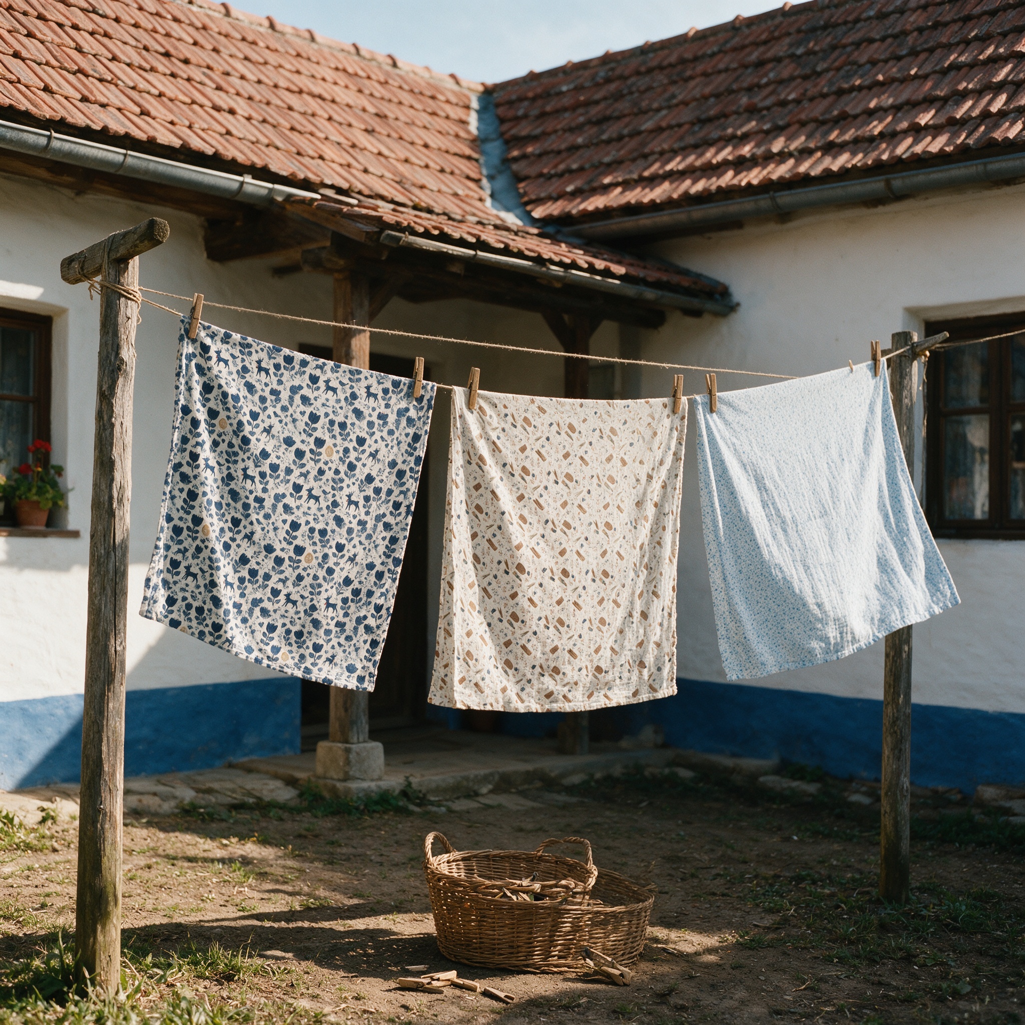 A courtyard full of indigo cloth