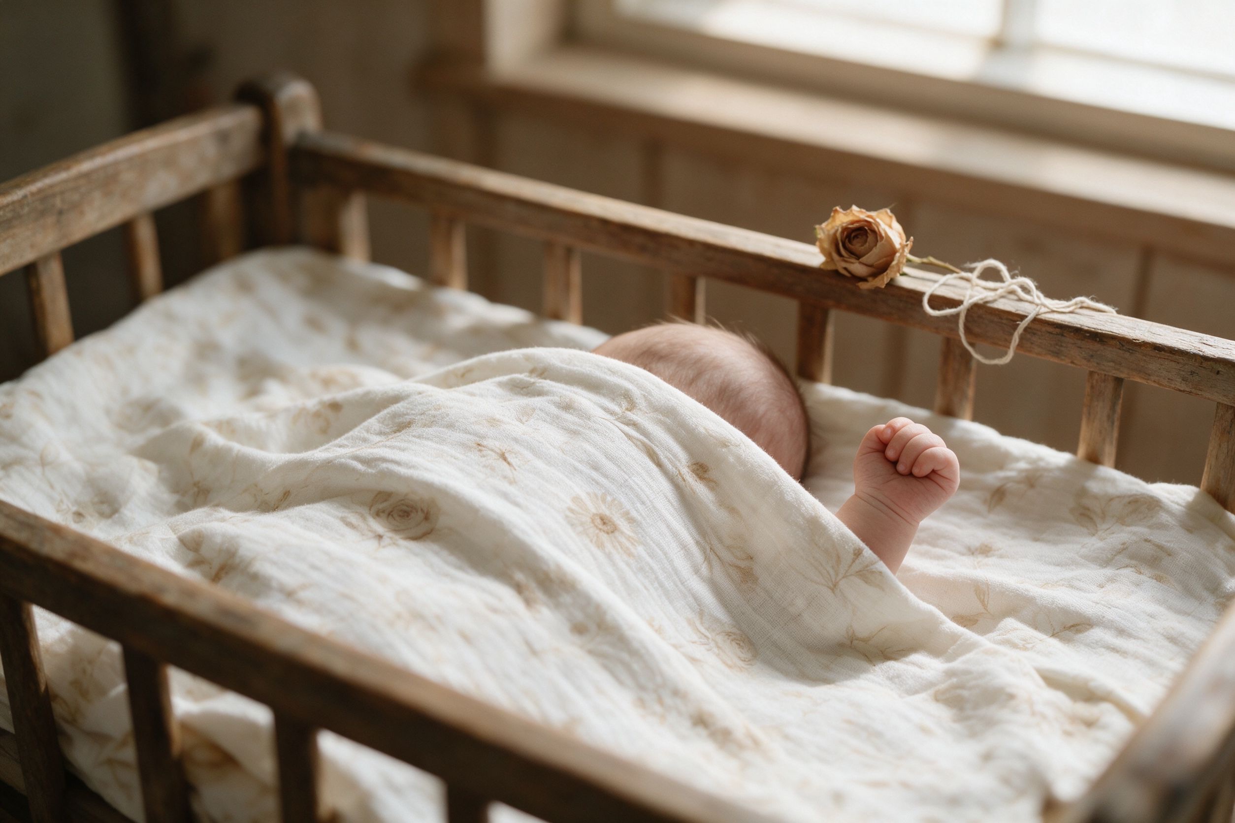 Baby bed with flower shadows