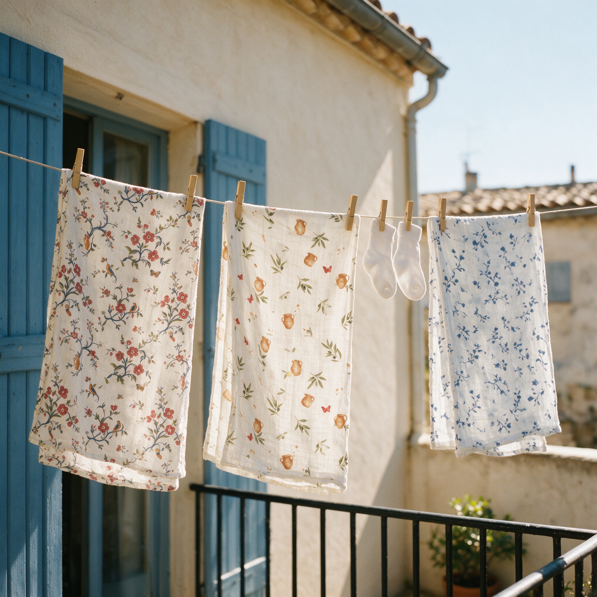 Three prints on the balcony line