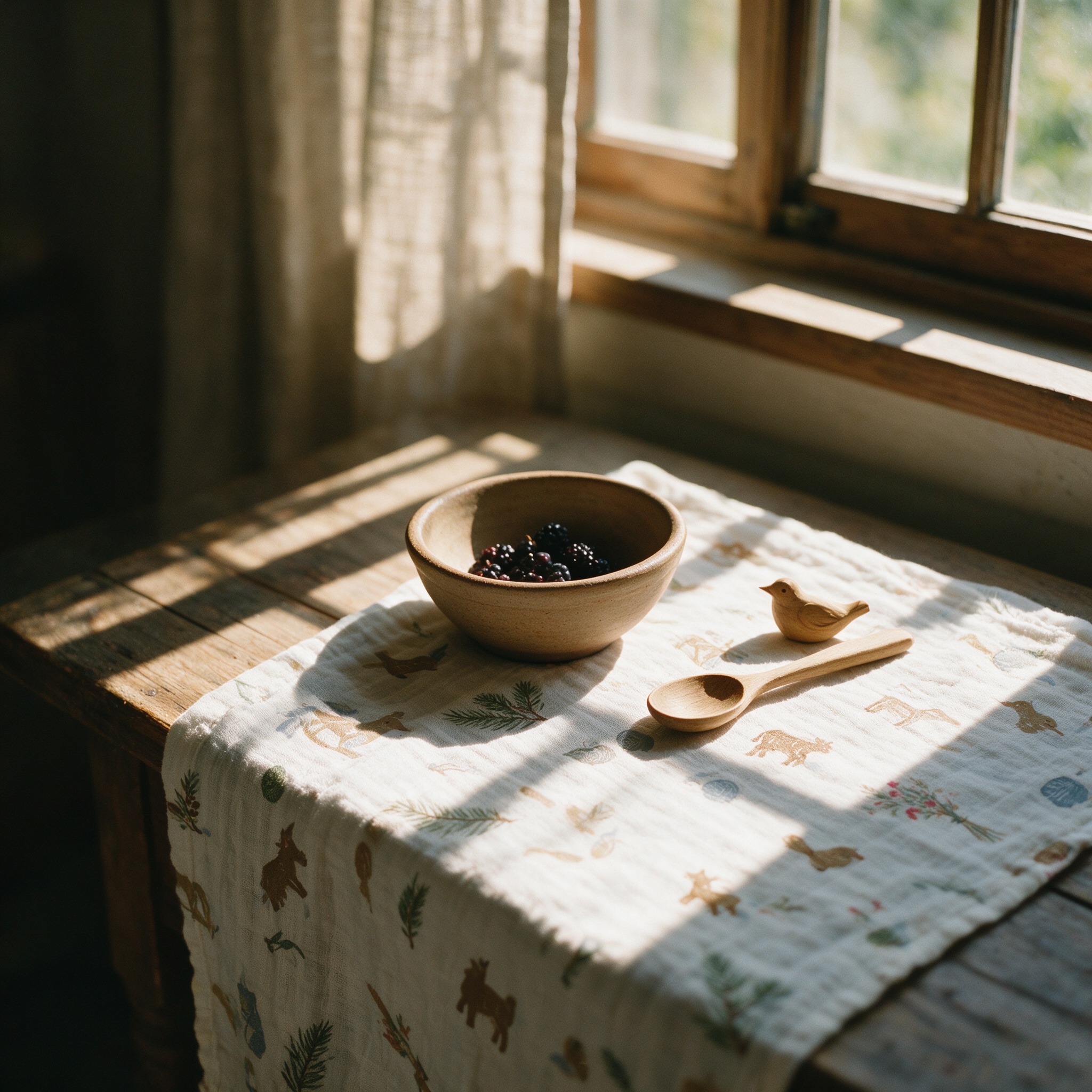 Wooden table, afternoon
