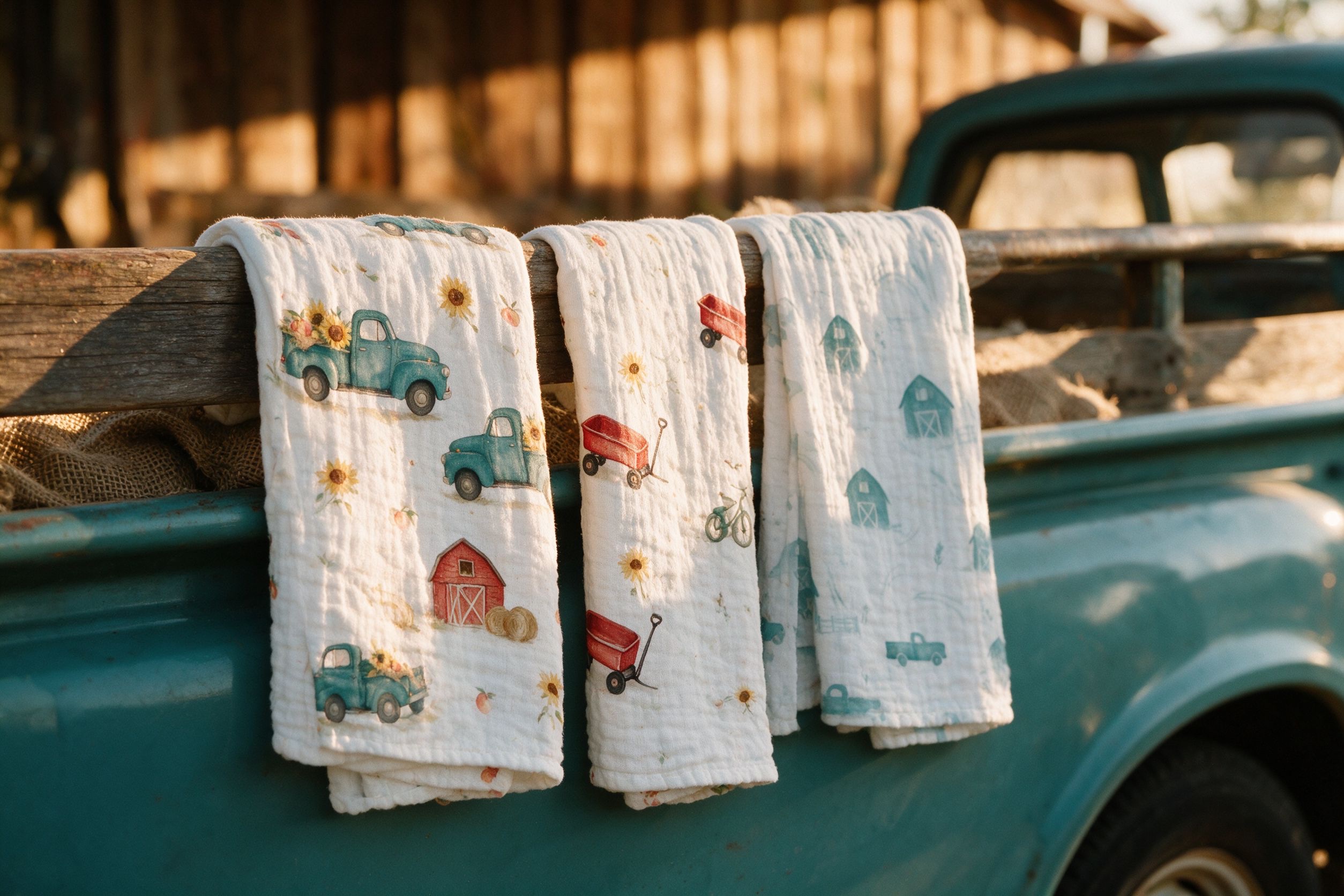 Three cloths in the truck bed