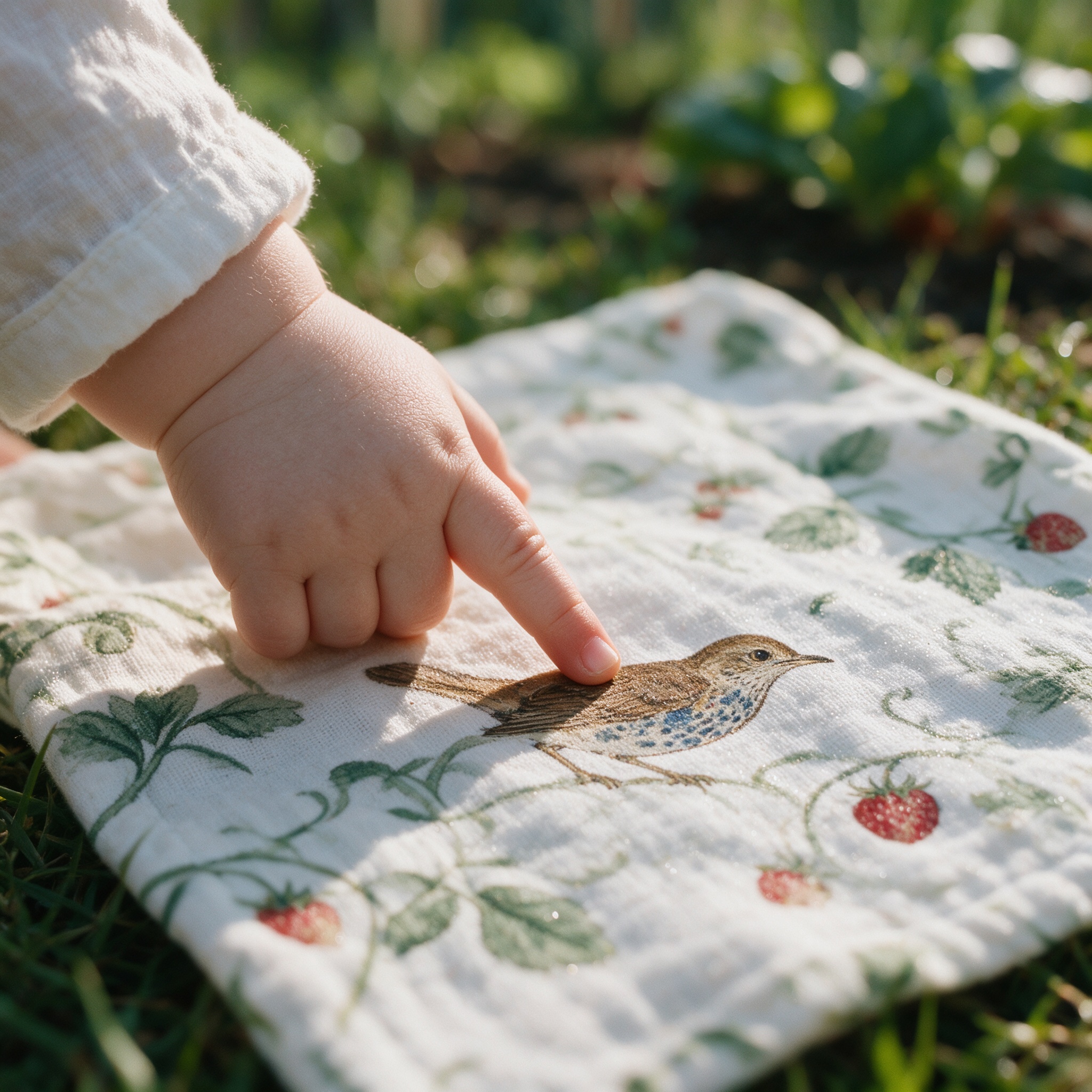 A small hand on the printed thrush